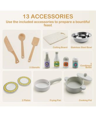 Wooden Kids Play Kitchen Set with Microwave, Sink & Storage, Gift for Boys and Girls