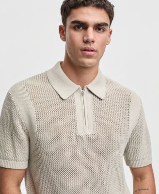Men's Relaxed-Fit Short-Sleeve Zipper Sweater Polo Shirt