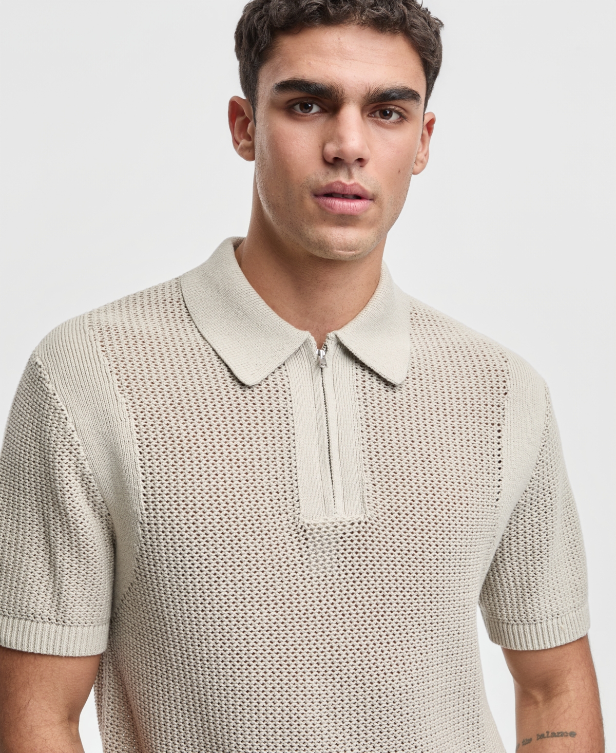 Mode of One Men's Relaxed-Fit Short-Sleeve Zipper Sweater Polo Shirt, Macy's Exclusive
