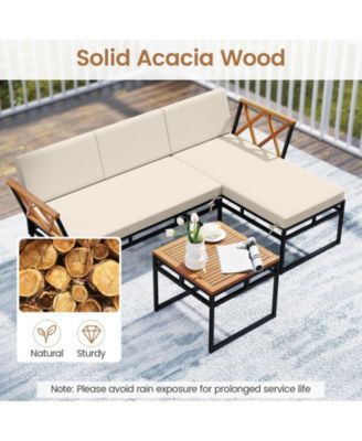L-Shaped 3-Piece Outdoor Furniture Set for Poolside and Porch