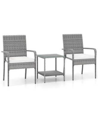 Outdoor 3-Piece Furniture Set with Cushions and Glass Table