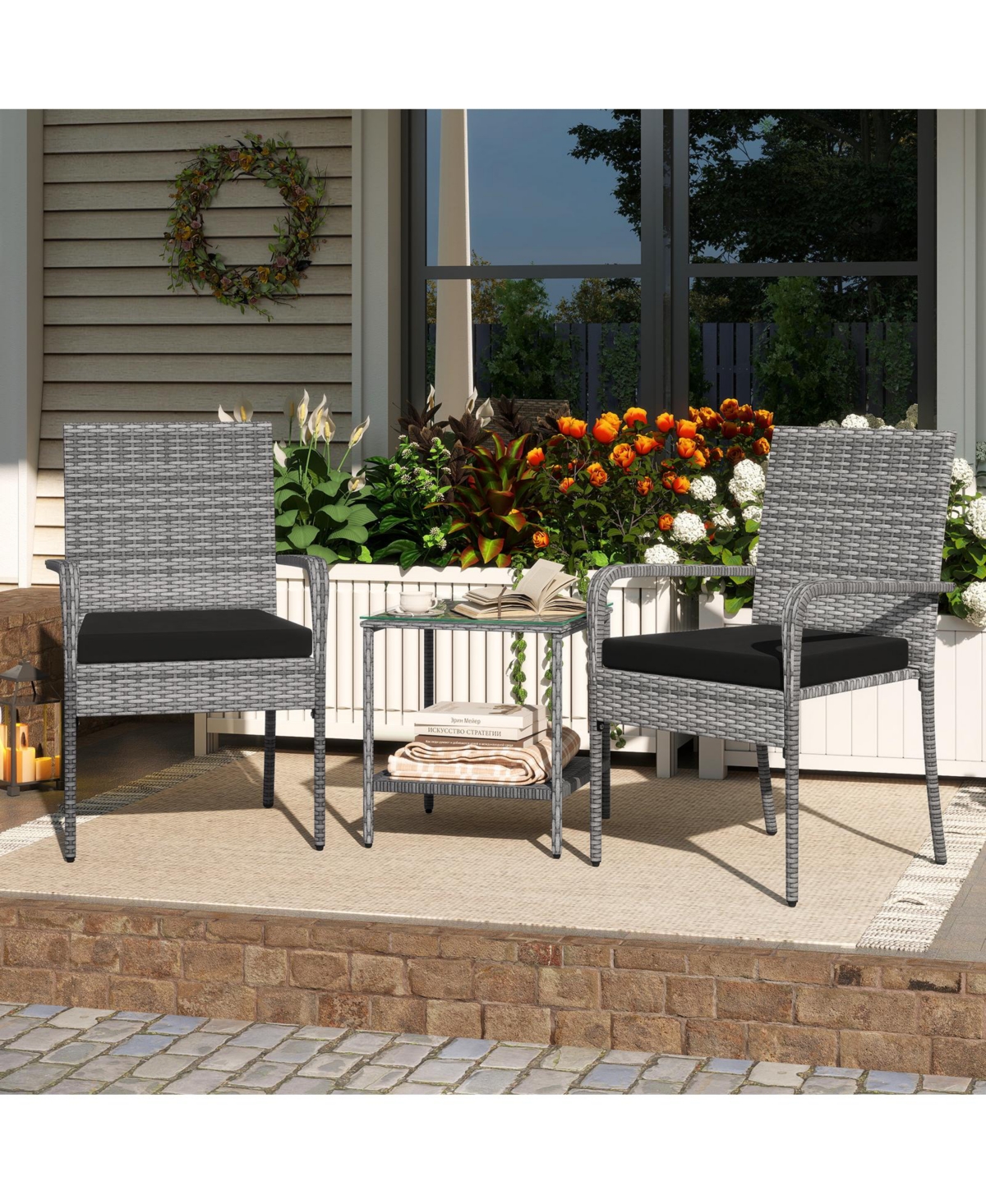 Slickblue Outdoor 3-Piece Furniture Set with Cushions and Glass Table