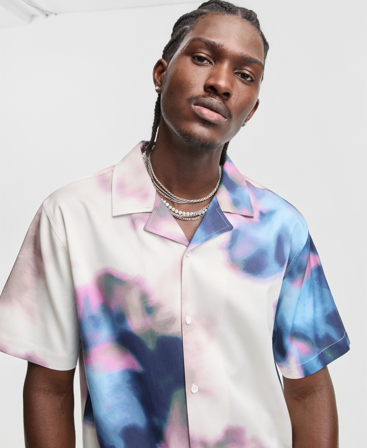 Mode of One Men's Relaxed-Fit Spray Tie Dye Short-Sleeve Shirt, Macy's Exclusive