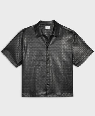 Men's Relaxed-Fit Checkerboard Pleather Short-Sleeve Shirt