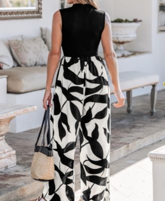 Women's Chic Monochrome Abstract Print Jumpsuit