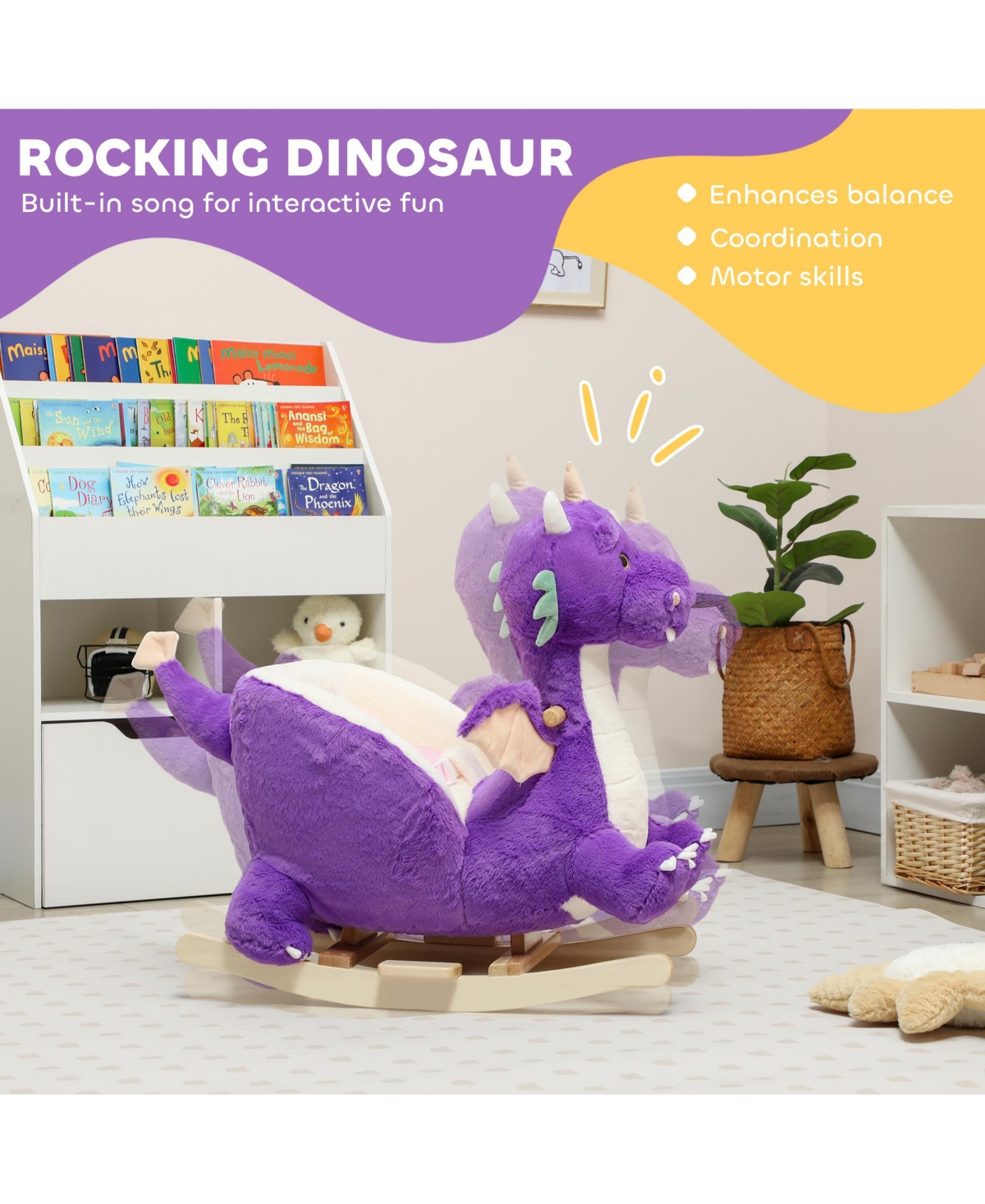 Qaba Baby Rocking Horse, Ride Dragon with Realistic Dragon Roar,
