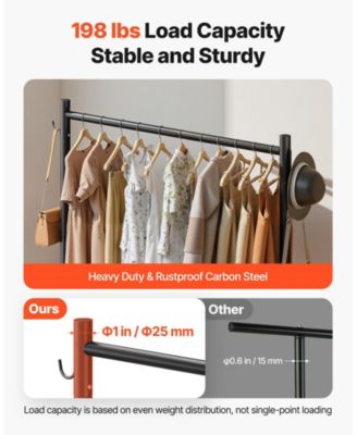 Rolling Clothes Rack with Hanging Rod & Side Hooks, 198 lb Capacity, Heavy-Duty Carbon Steel Garment Rack with Wheels