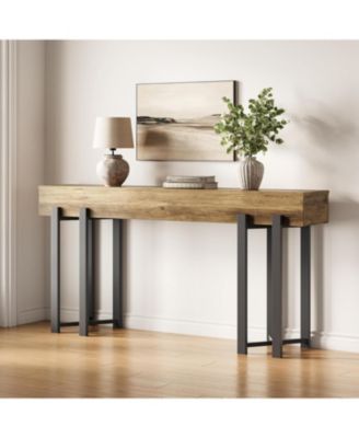 63-Inch Console Table for Entryway, Industrial Behind Couch Table with Black Metal Frame, Minimalist Sofa Table for Living Room