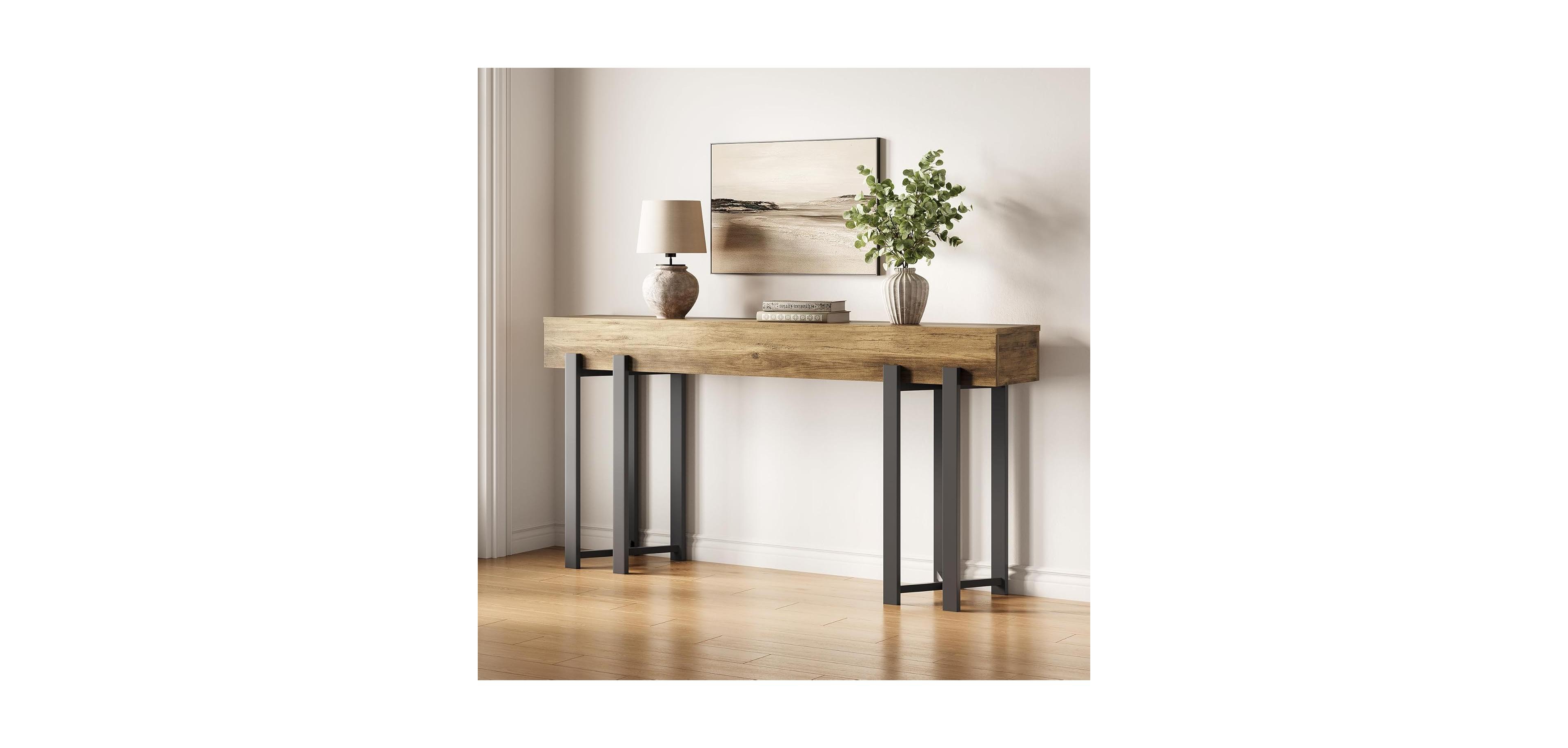 Tribesigns 63-Inch Console Table for Entryway, Industrial Behind Couch with Black Metal Frame, Minimalist Sofa Living Room