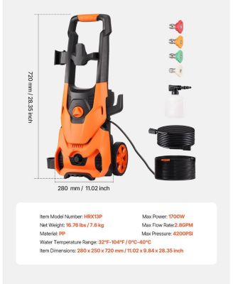 Electric Pressure Washer, 4200 PSI Max, 2.8 GPM, 4 Quick-Connect Nozzles, Foam Cannon, High Power Cleaning Machine