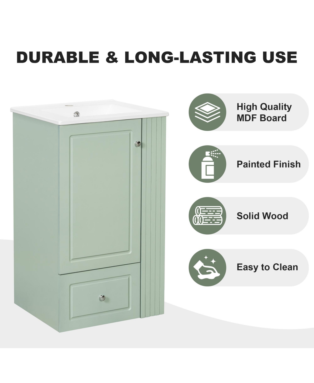 Cesicia 20-Inch Mdf Freestanding Bathroom Vanity with Ceramic Sink, Soft-Close Drawer, Open Shelves, Single Faucet Hole