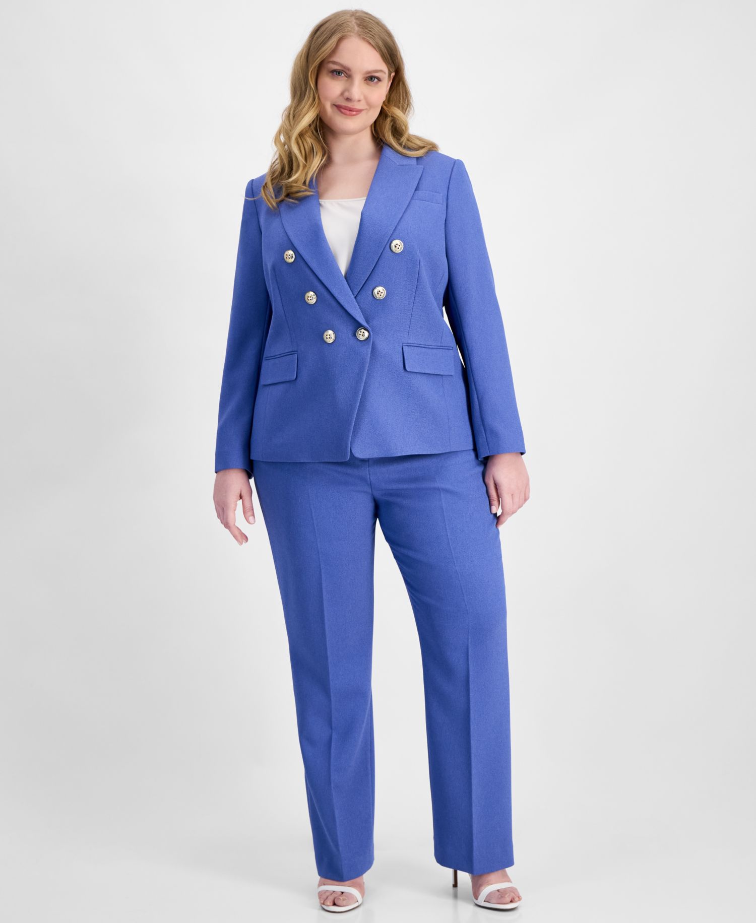 ASL Plus Size Faux-Double-Breasted Twill Blazer