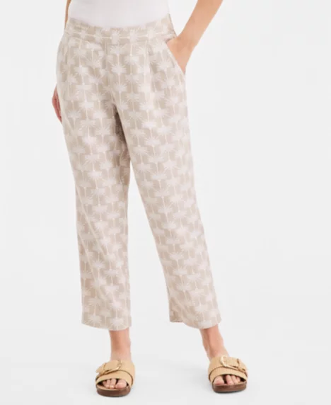 Petite Tapered Pull-On Pants - Flax Palm