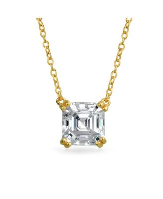 4CT Solitaire CZ Asscher Cut Stud Earrings Pendant Gold Plated Silver Set