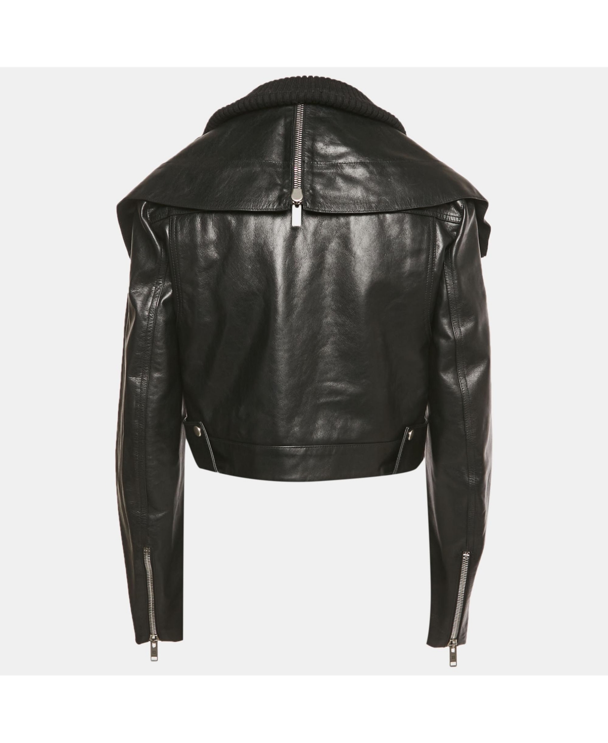 Pre-Owned Givenchy Women's Black Rib Knit And Leather Crop Jacket