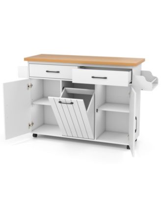 Rolling Kitchen Island Kitchen Cart with Tilt-out Trash Cabinet Island Table