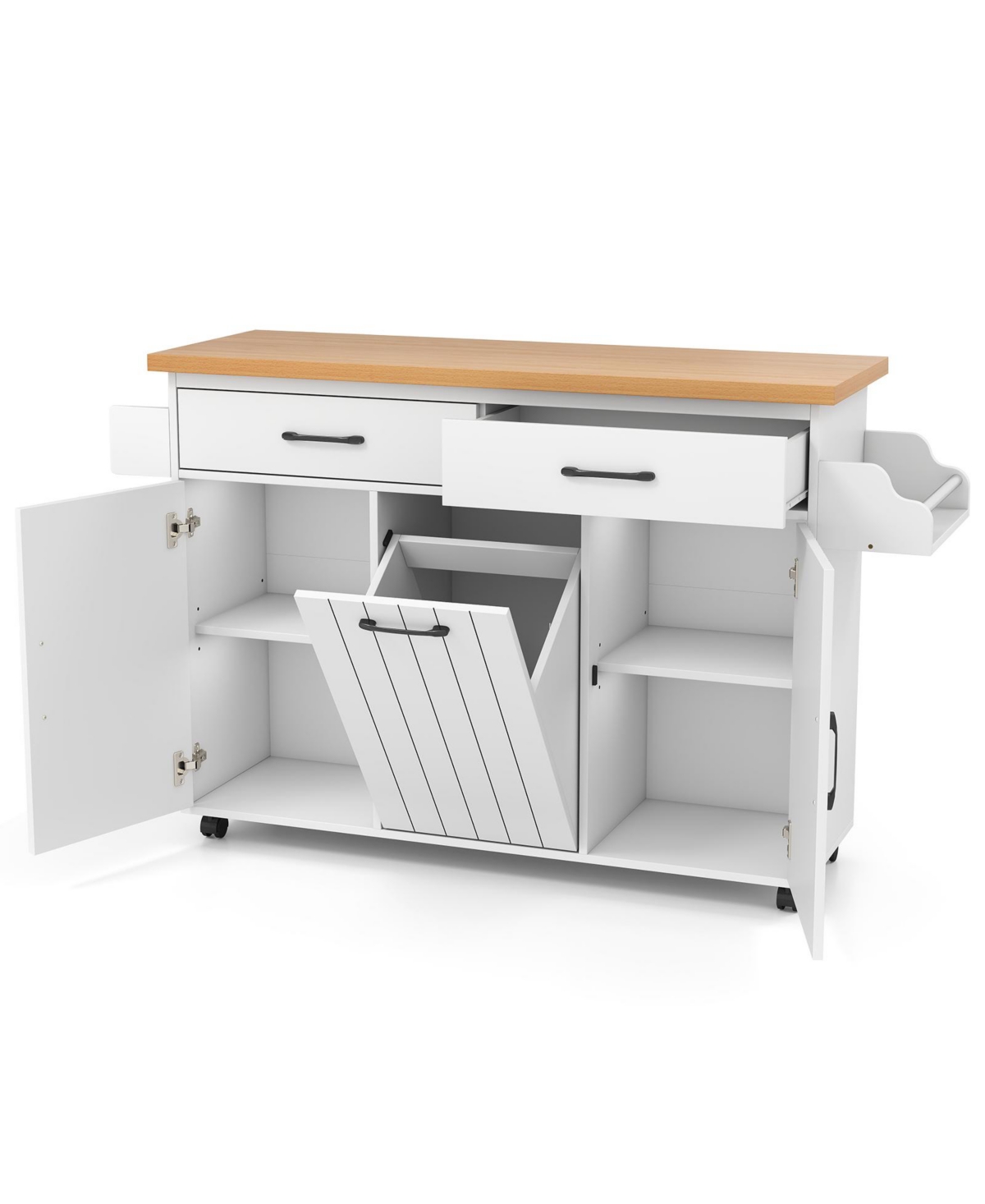 Rolling Kitchen Island Kitchen Cart with Tilt-out Trash Cabinet Island Table