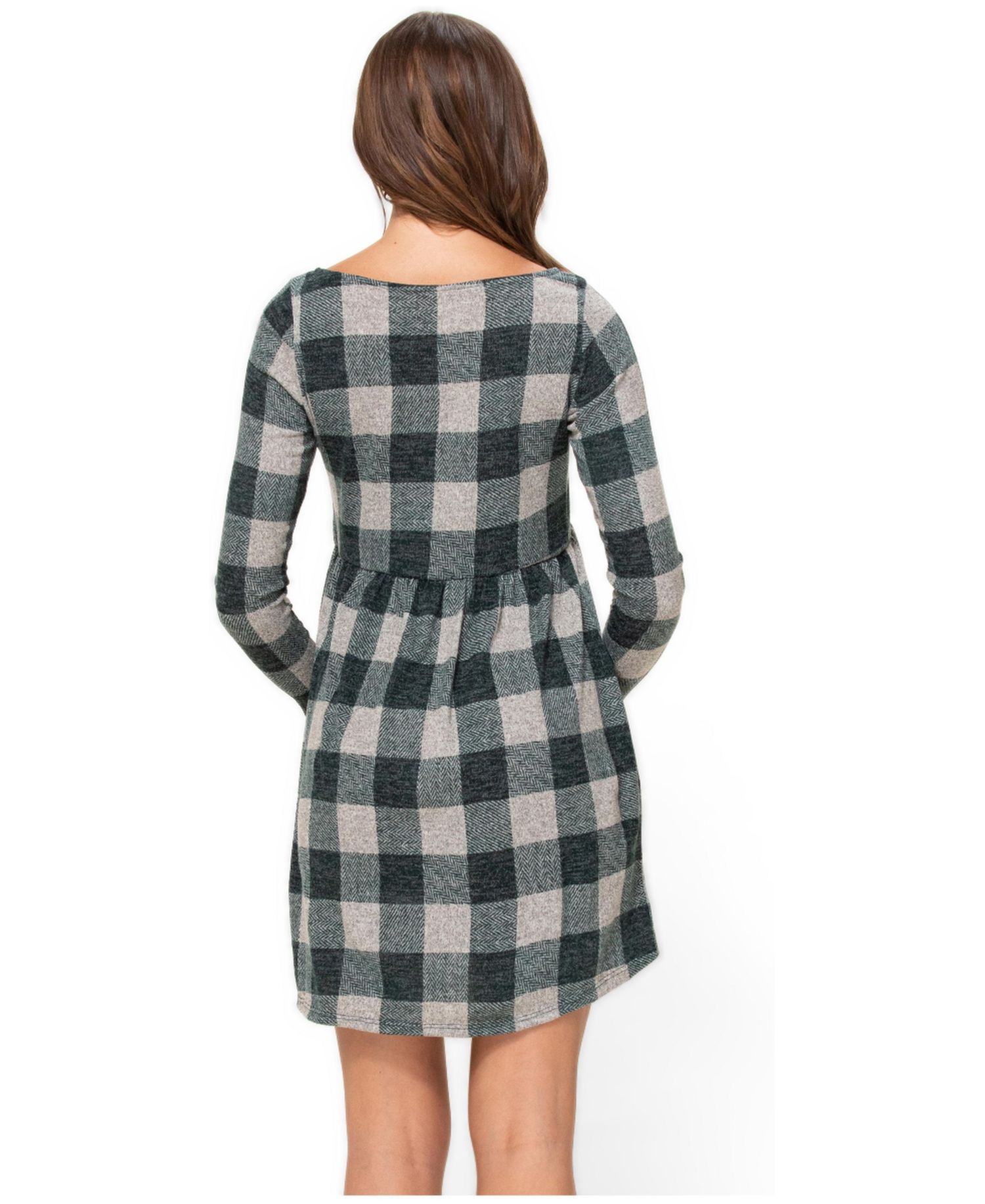 Women's Empire Waist Long Sleeve Plaid Dress
