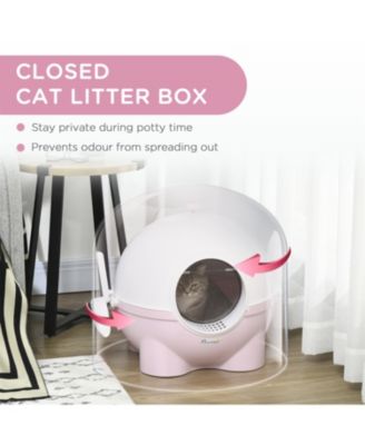 Large Hooded Cat Litter Box with Lid - Includes Scoop, Leak-Proof Sand Pedal & Top Carry Handle, Light Pink