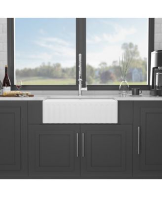 huluwat 33x20x10inch White Farmhouse Sink Ceramic Porcelain Double Bowl Reversible Design