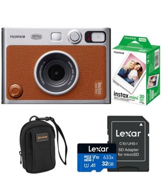 Instax Mini Evo Instant Film Camera, Brown + Essentials Kit