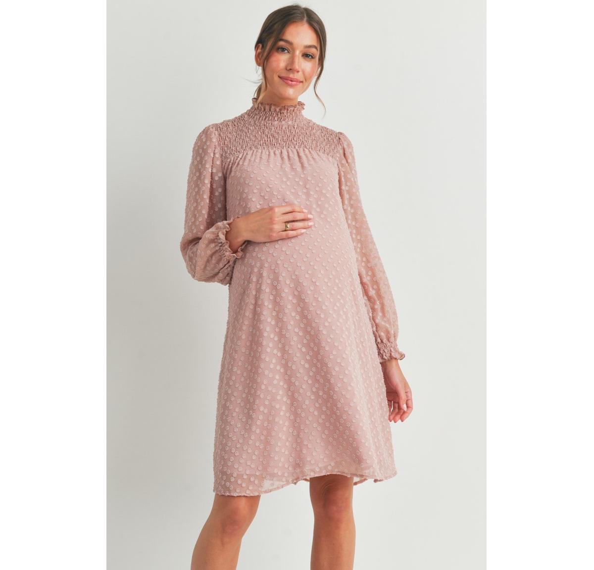 Hello Miz Maternity Smocked Neck Long Sleeve Textured Dot Dress
