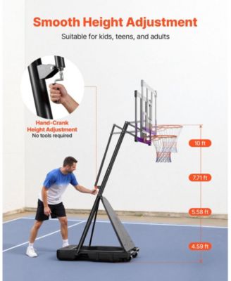 Portable Basketball Hoop, 10 ft Height Adjustable Stand with 48" PC Backboard, Outdoor/Indoor Goal System
