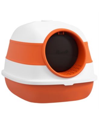 Foldable Two-Way Entry Cat Litter Box with Lid & High Sides, Includes Air Freshener