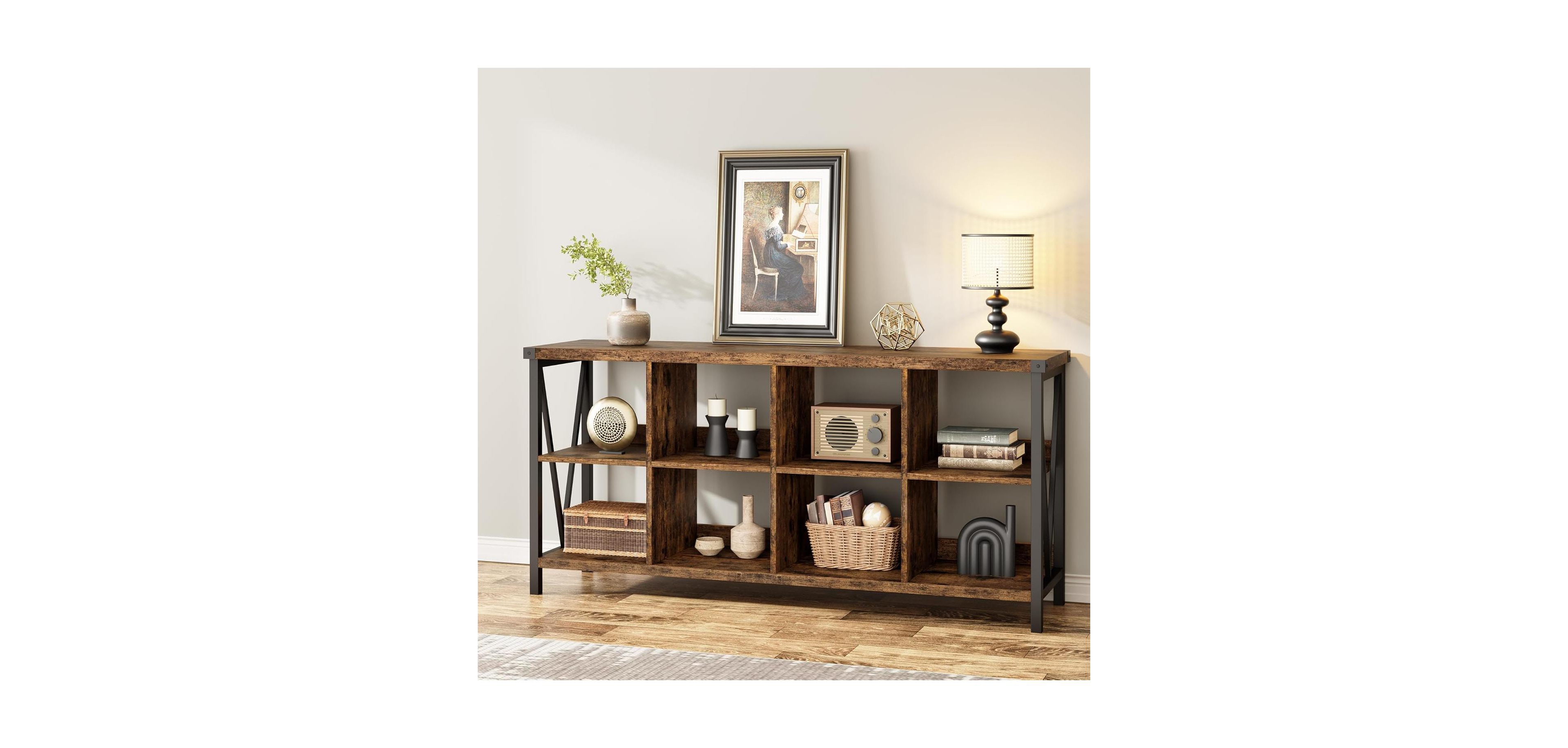 gaomon 8 Cube Storage Organizer Bookcases, 3 Tier Metal Horizontal Bookcase, 62 Inch Industrial Storage Bookcase