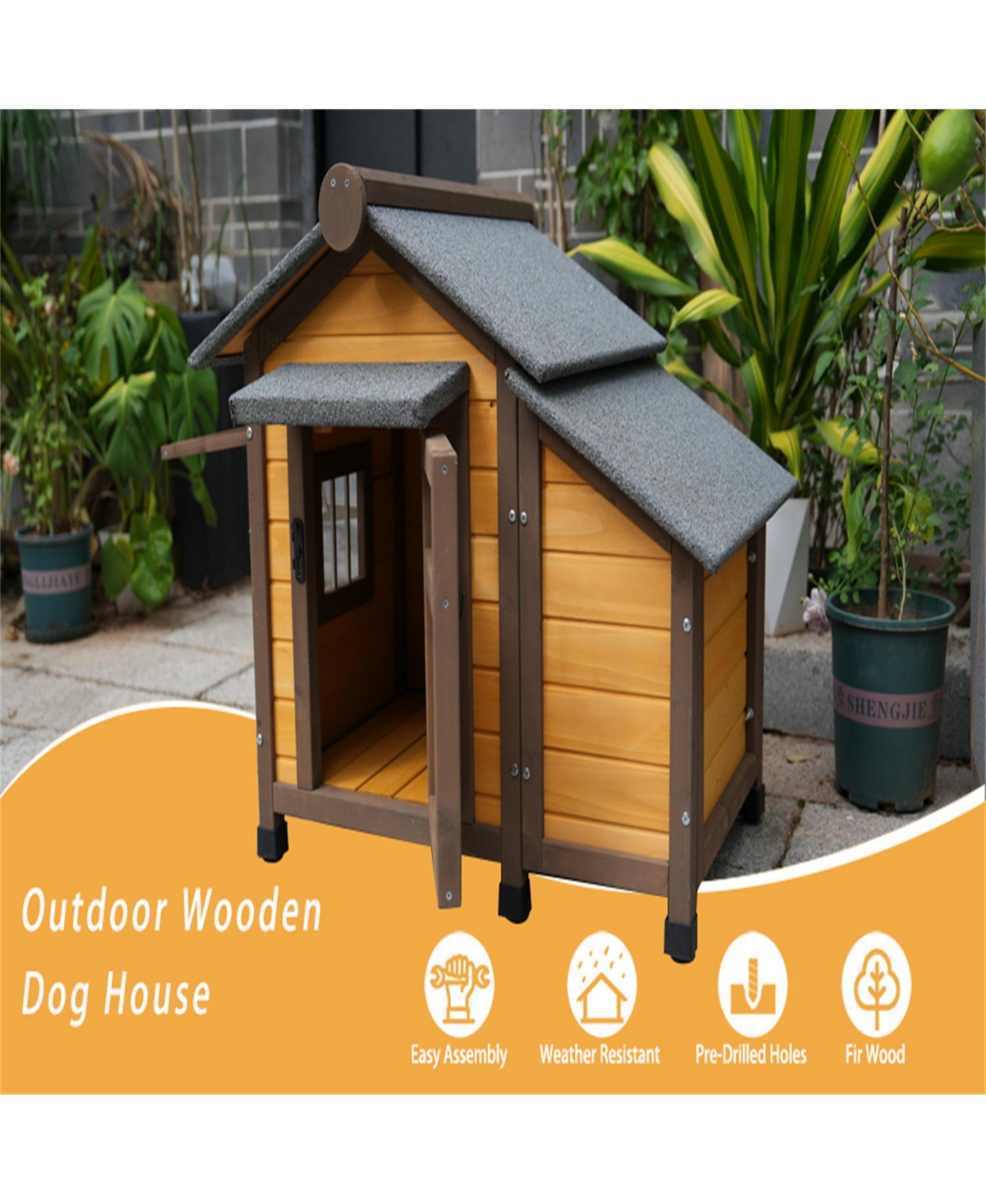 Aostirmotor Dog House with Lockable Ventilated Door in Dark yellow