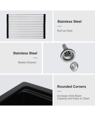 33x22x9.65 Inch Black Granite Composite Quartz Workstation Drop In Kitchen Sink