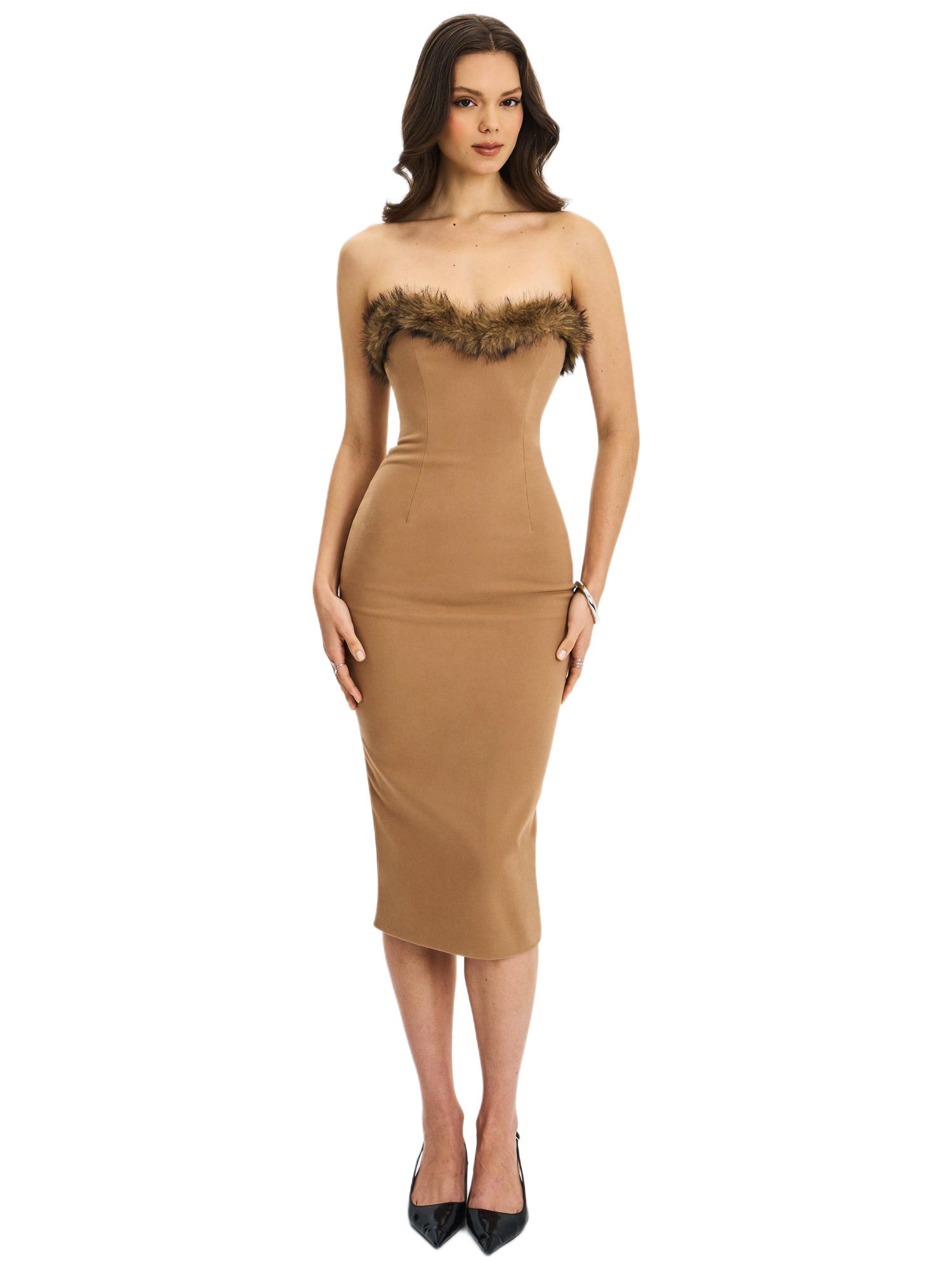 Women's Rayanne Chestnut Strapless Faux Fur-Trimmed Sweetheart Maxi Dress