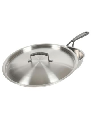 12-Inch Tri-Ply Stainless Steel Frying Pan with Lid & Black Handle – Professional Grade Skillet for Searing, Sauteing & Even Heat Cooking