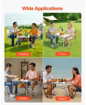 Folding Camping Table, Adjustable Height Aluminum & MDF with Mesh Shelf, Carry Handle, 24x16", Silver