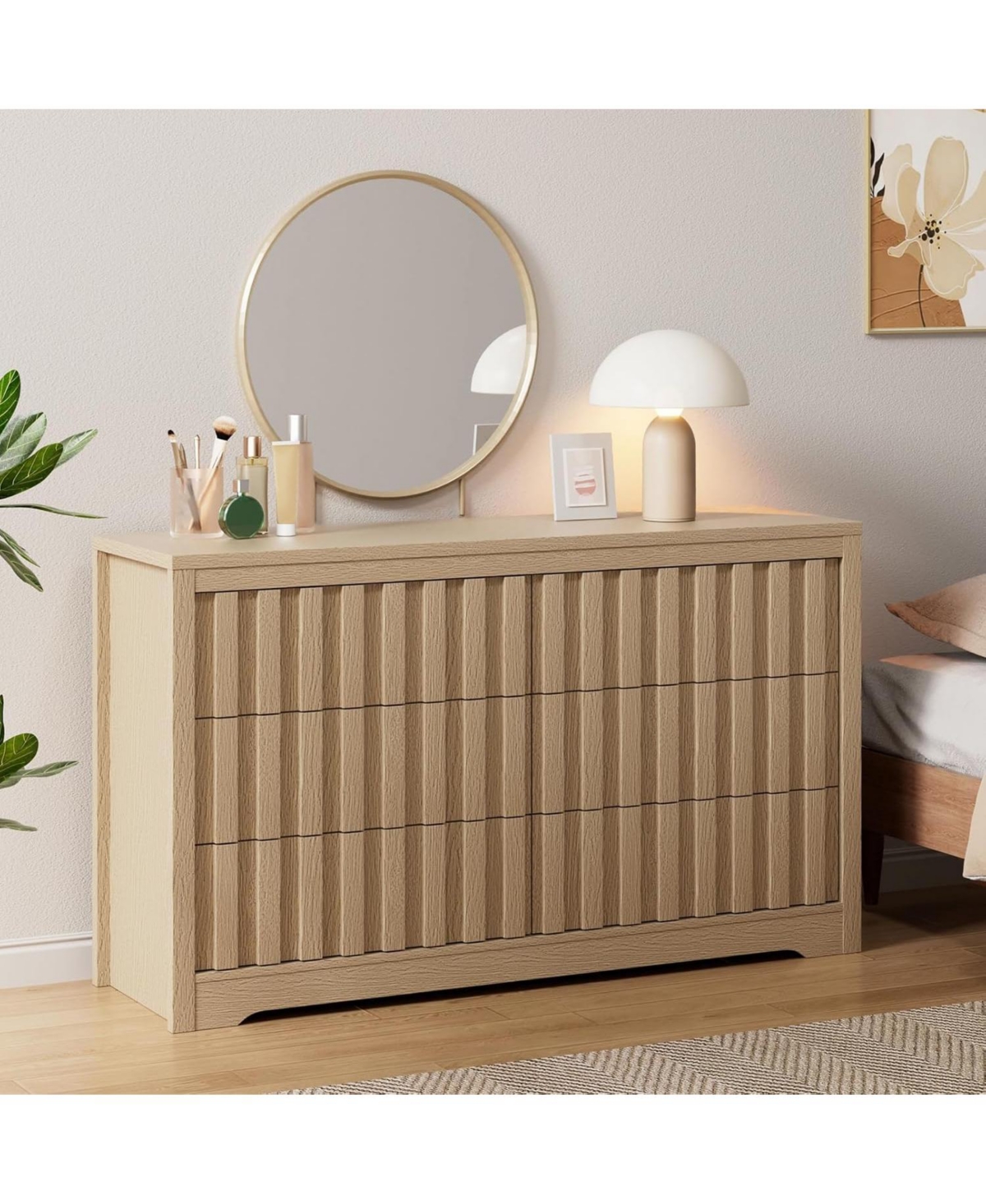 gaomon Fluted Dresser for Bedroom with 6 Drawers,Modern Chest of Drawers with Handleless,Wooden Dresser