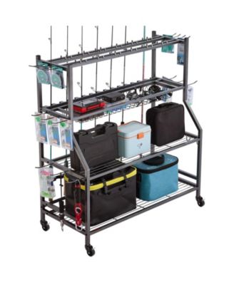 Fishing Rod Holder, 15-Rod Mobile Pole Rack Cart with Wheels for Garage or Home Fishing Gear Storage