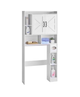 Over-the-Toilet Storage Cabinet, 66.14" Bathroom Space Saver with Double Doors, Adjustable Shelf & Open Shelf, White