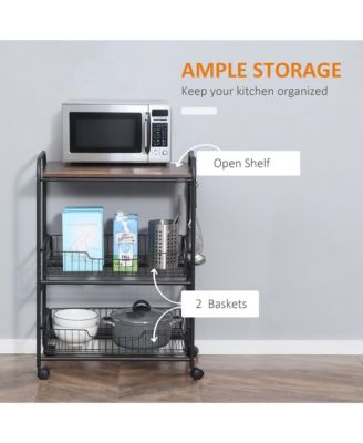 24" 3-Level Kitchen Cart Utility Organizer w/ 2 Storage Shelves