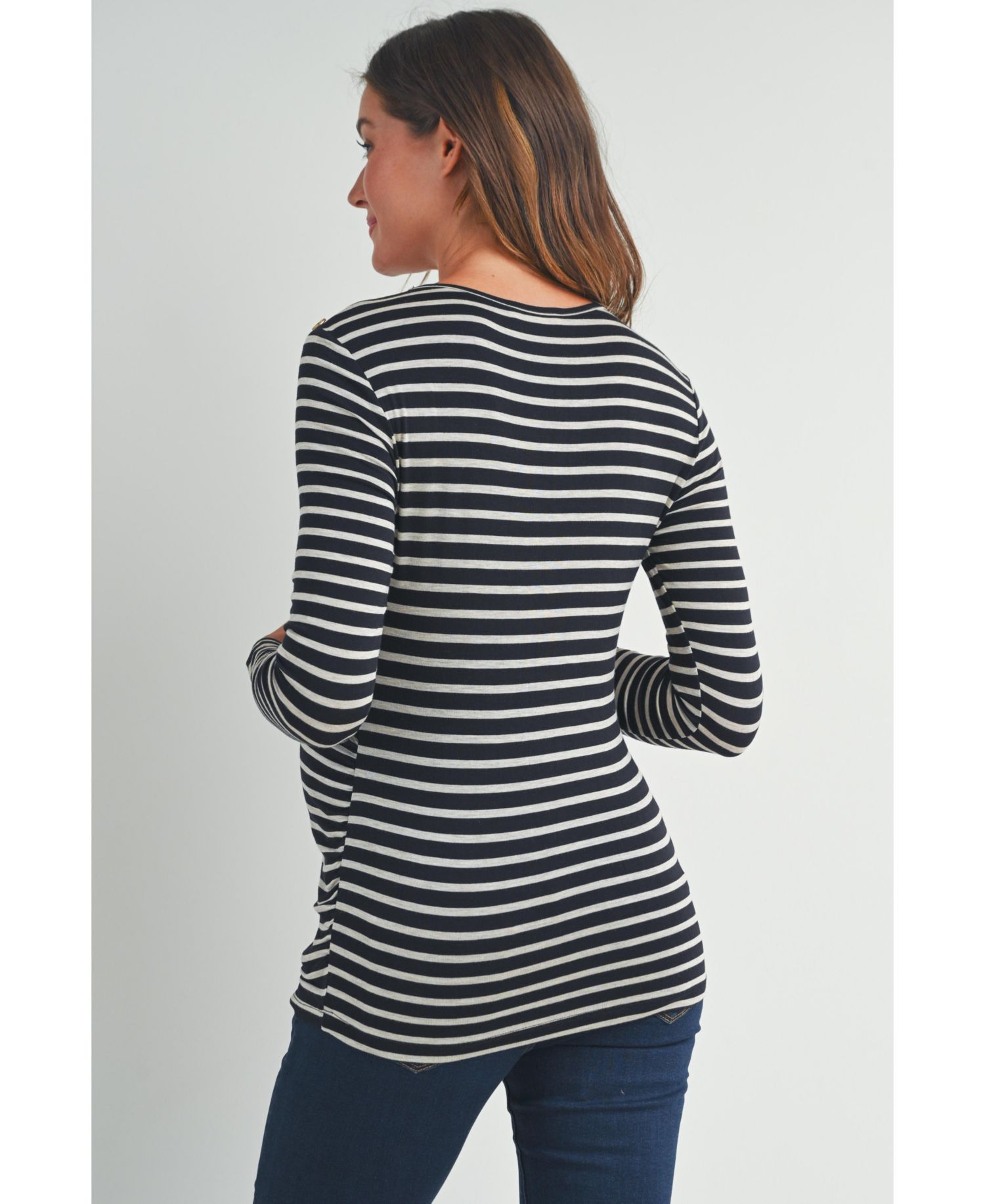 Women's Long Sleeve Side Ruched Striped Maternity Top