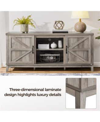 Farmhouse TV Stand – 3-Layer Storage Shelf – Rustic Entertainment Center for Living Room, Fits TVs with Stylish Open Shelving
