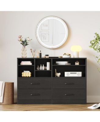 Dresser for Bedroom with 4 Drawer & 6 Storage Cubbies, Modern Chest of Drawers
