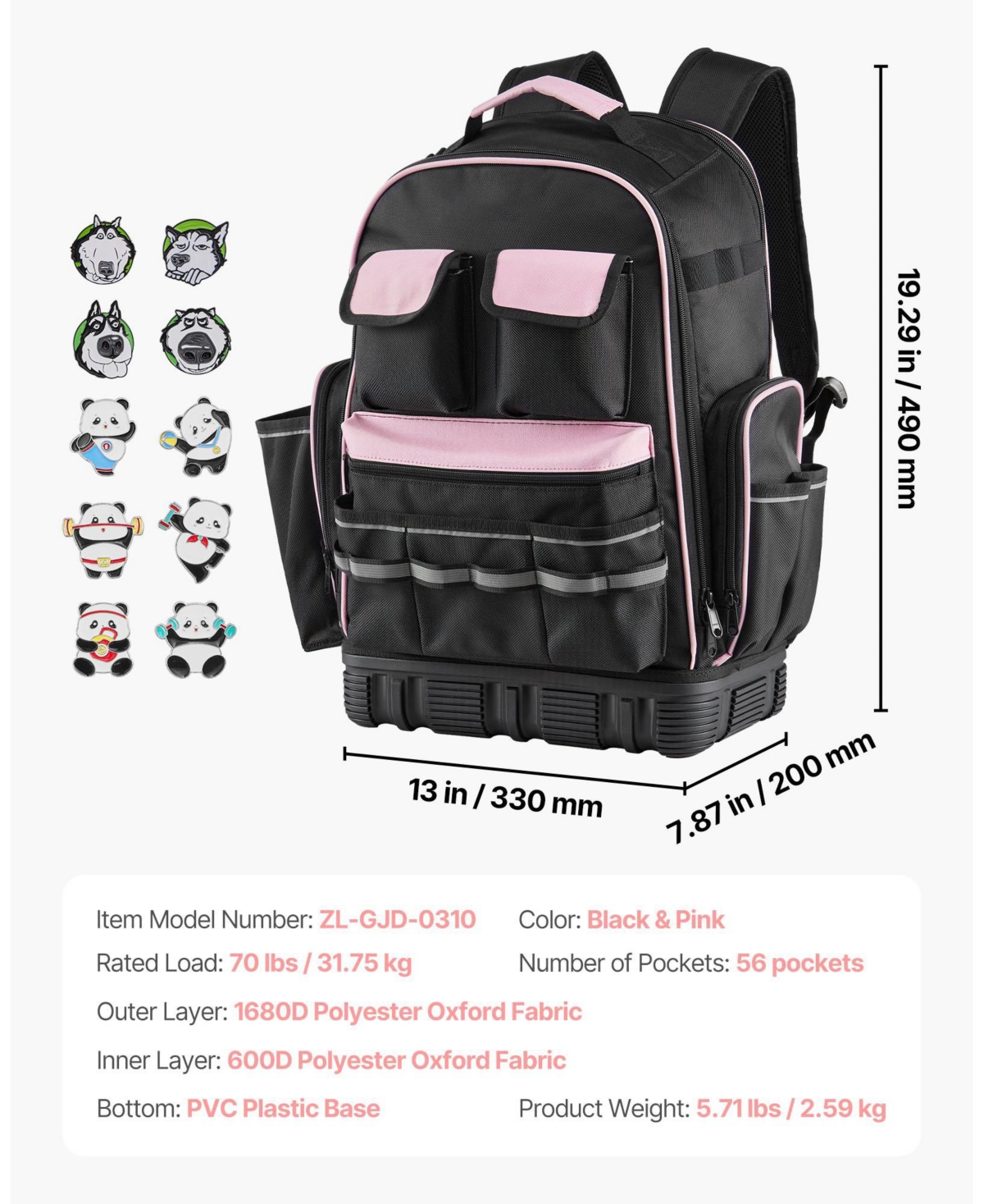 Mecale Tool Backpack, 56 Pockets, Heavy-Duty Jobsite Backpack w/ Laptop Compartment & Molded Base, Tradesmen Bag