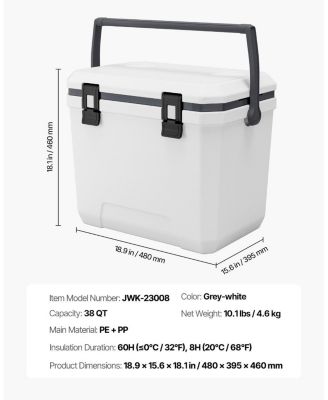 38 QT Portable Hard Cooler with Ice Retention, Heavy-Duty Handles and Cup Holder, Insulated Hard Cooler for Long Trips