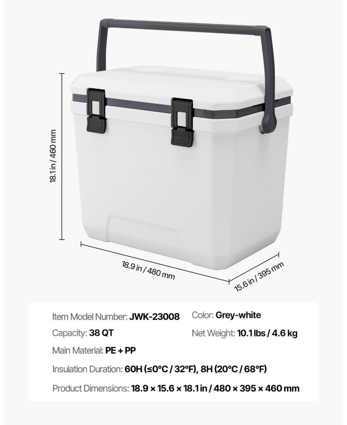 Mecale 38 Qt Portable Hard Cooler with Ice Retention, Heavy-Duty Handles and Cup Holder, Insulated Hard Cooler for Long Trips