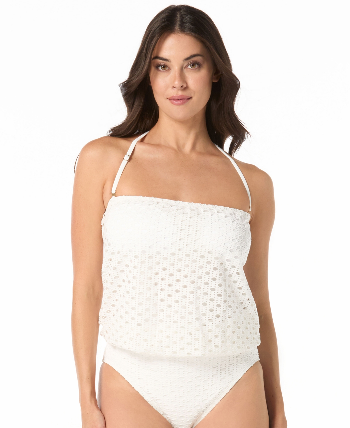 Carmen Marc Valvo Women's Crochet Pull-On Tankini Top