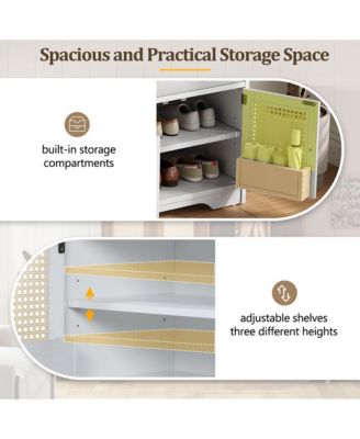 Rustic Wood Entryway Shoe Bench with Cushion and Adjustable Shelves