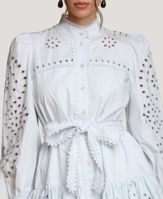 Women's Eyelet Cotton Lined Shirt Dress
