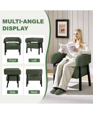 1 Pc Corduroy Upholstered, Engineered Wood Frame U-Shaped Backrest, Pocket Coil Seat Barrel Accent Chair