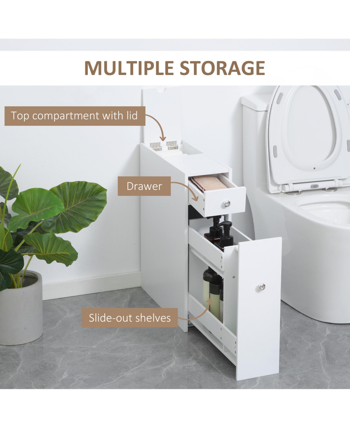 Homcom Wooden Narrow Modern Bathroom Furniture Cabinet,