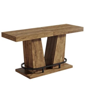 62.99" Industrial Bar Table for 4-6, Rectangle Counter Height Pub Table with Metal Footrest, Home Bar Units